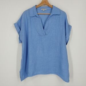 Orange Amore Embroidered Linen V Neck Top